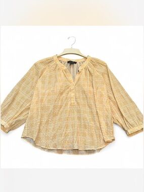 Primark Yellow Plaid Lightweight Peasant Blouse - Women